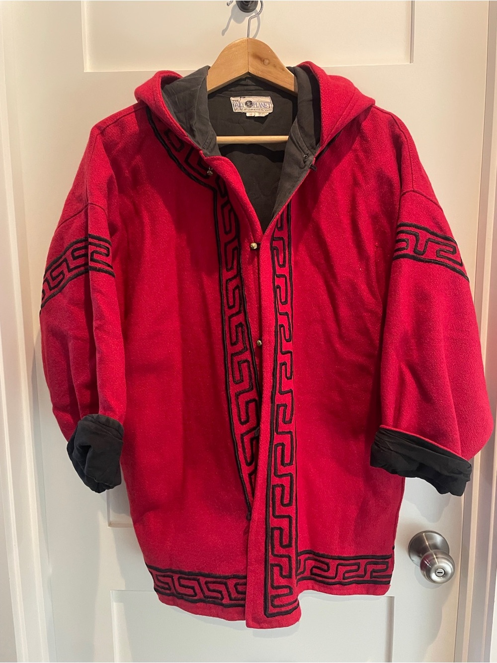 Red Hooded Jacket with Black Trim